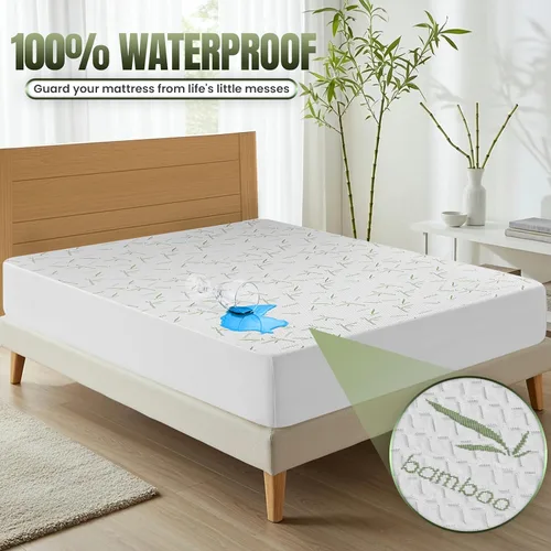 Vista 2 de Utopia Bedding – Protector de colchón impermeable tamaño individual, funda de colchón premium de bambú y viscosa de 200 GSM con enfriamiento, suave