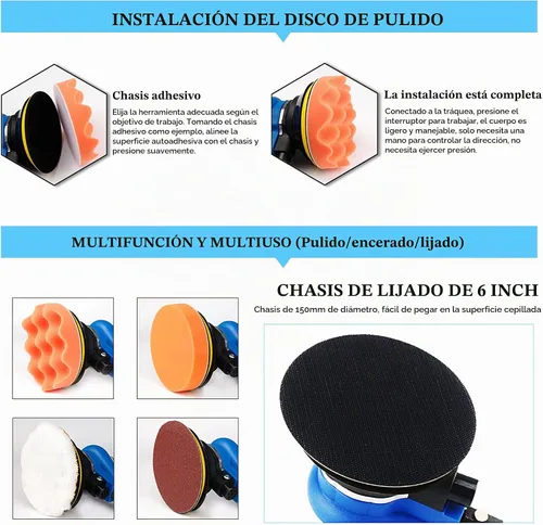 Vista 8 de Ouya Lijadoras de órbita aleatorias neumáticas de doble acción con 1 placa de respaldo de 5 pulgadas y 9 papeles de lija