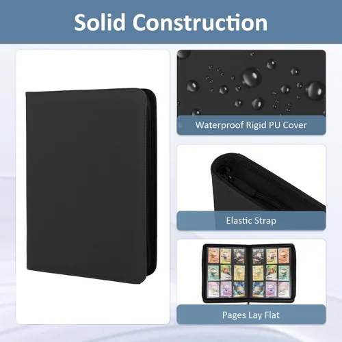 Vista 4 de Carpeta de tarjetas coleccionables con 9 bolsillos con cremallera, carpeta de colección de tarjetas con cubierta de poliuretano, 540 tarjetas