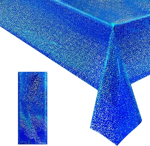 Vista 52 de 4 piezas de manteles holográficos láser morados iridiscentes brillantes, cubiertas de mesa de 40" x 108", manteles rectangulares desechables