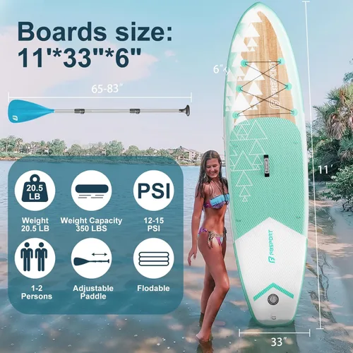 Vista 78 de FBSPORT Tabla de remo de pie prémium de 11 pies, tabla de yoga con accesorios de SUP y bolsa de transporte, amplia posición, control de surf