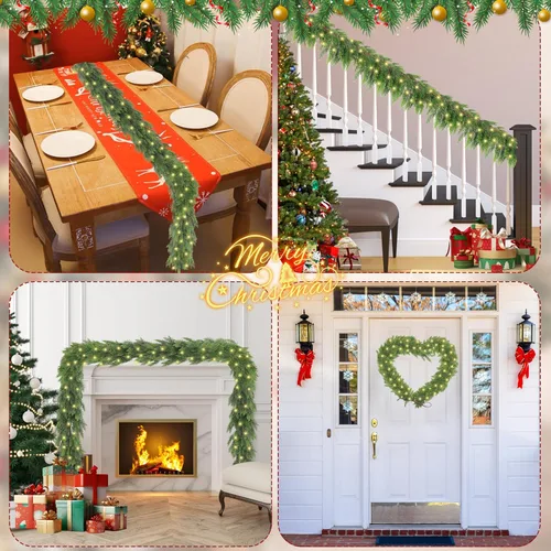 Vista 6 de Guirnalda de cedro de Navidad de 6 pies con luz, guirnalda de cedro iluminada de tacto real, guirnaldas artificiales para mesa, chimenea, pared