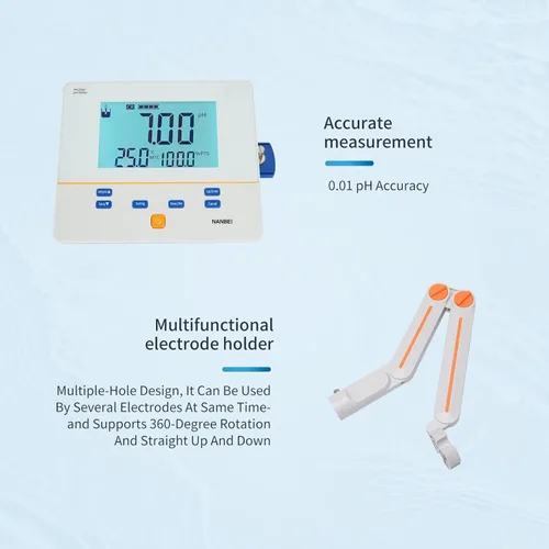 Vista 6 de Medidor de pH de sobremesa de laboratorio, calibración automática de 1-3 puntos, precisión de pH 0.01, 200 juegos de almacenamiento de datos, prueba