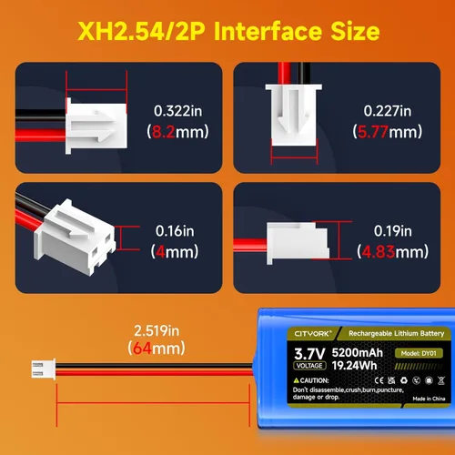 Vista 8 de Batería recargable de 3.7 V 18650 1s2p, batería de iones de litio de 5200 mAh con conector de enchufe JST-PH 2.54 de 2 pines para electrónica