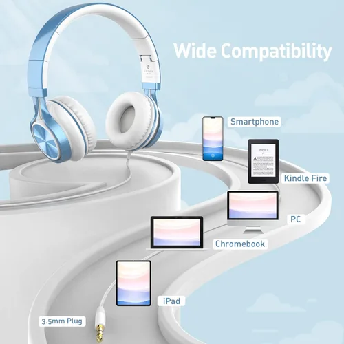 Vista 5 de AILIHEN Auriculares para Niños para la Escuela para Chicos, Auriculares con Micrófono para Chromebook Laptop Computadora Smartphone, Auriculares Azul