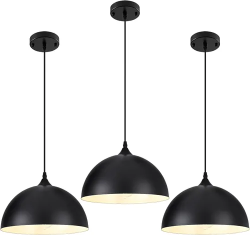 Vista 20 de Paquete de 2 luces colgantes negras para isla de cocina, 11.8 pulgadas, cúpula de granja, luces colgantes de isla de altura ajustable para comedor