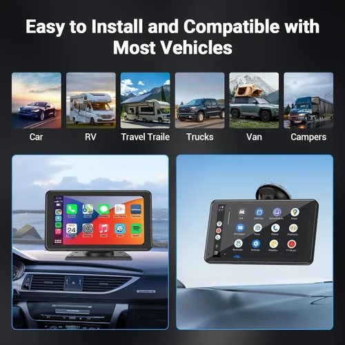 Vista 5 de APOKAMORI Apple Carplay portátil de 7 pulgadas, pantalla táctil inalámbrica de doble DIN, compatible con Apple Carplay y Android Auto, estéreo