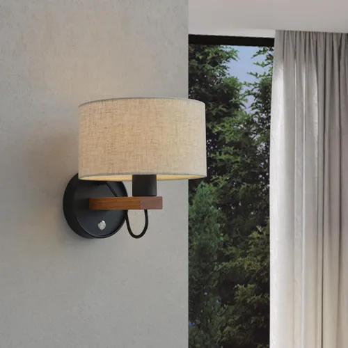 Vista 3 de Lámpara de noche montada en la pared, aplique de pared cableado con interruptor, lámparas de pared para dormitorio con pantalla de tela, lámpara
