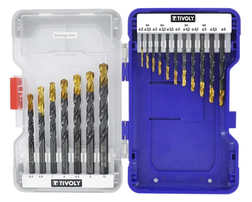 Vista 3 de TIVOLY - Coffret Forets Métaux Haute Performance - Pour Perçage Métaux, Cuivre, Aluminio, Fuente, INOX - 18 Forets HSS Ø1/12.5" à 3/8