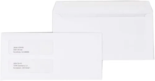 Staples Sobres comerciales de doble ventana, blanco, cierre engomado, 9 x 4.2 pulgadas, 1000 unidades