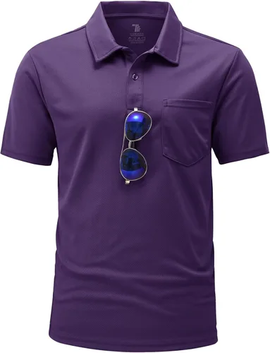 Vista 13 de BGOWATU Polo de golf para hombre, manga corta, cuello para tenis al aire libre Verde militar