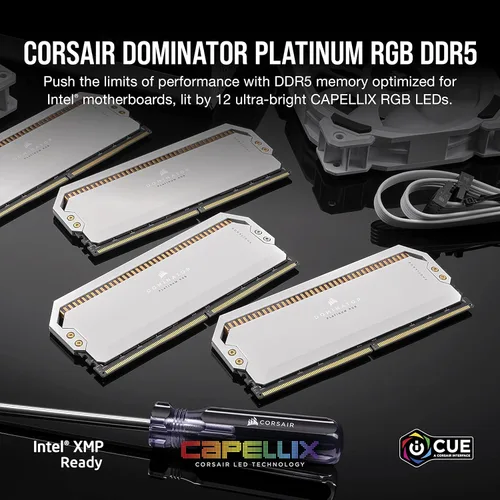 Vista 2 de CORSAIR DOMINATOR PLATINUM RGB DDR5 RAM 64 GB (2 x 32 GB) 5600 MHz CL40 Intel XMP iCUE Memoria de computadora compatible - Blanco