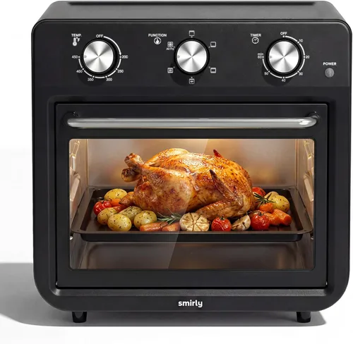 SMIRLY Combo de horno tostador 6 en 1, encimera de horno de convección de 27 cuartos de galón, temporizador de 60 minutos, horno de 1800 W para