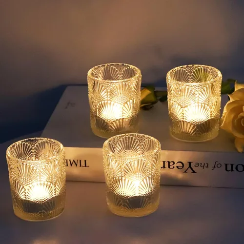 Vista 12 de Woho 12 portavelas votivas ámbar, candelabros de vidrio ámbar para boda de otoño, portavelas de velas de té boho para Halloween, centros de mesa