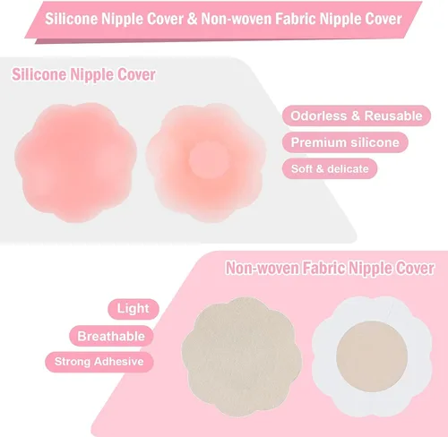Vista 8 de Zeester - Rollo de cinta adhesiva para pezones de 2.0 x 2.0in con 2 pares de fundas de silicona para pezones, cinta adhesiva transpirable