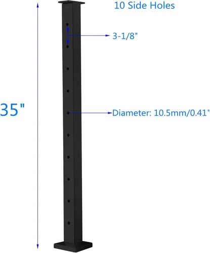 Vista 3 de Poste de barandilla de cable – Poste de valla cuadrado de acero inoxidable para sistema de barandilla de cable de cubierta