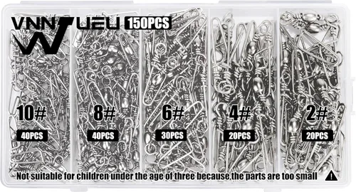 Vista 7 de Kit de 150 piezas de pesca giratorios, barril de rodamiento de bolas, aparejos de pesca 2 # 4 # 6 # 8 # 10#, aparejos de pesca giratorios a presión