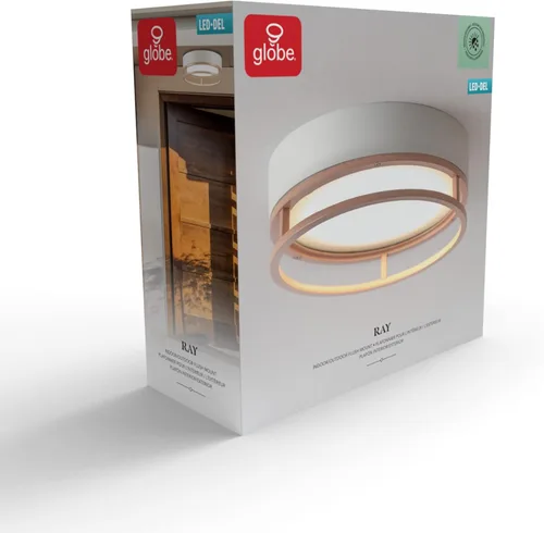 Vista 9 de GLOBE Electric 66000038 18.5W Lámpara de techo empotrable LED integrada para interior y exterior, blanco mate, acento en tono madera, mejoras