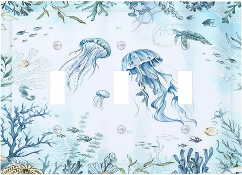 Vista 82 de Cubiertas de tomacorrientes, mármol negro y dorado, hojas blancas doradas, 1 palanca, 1 combinación basculante, placa decorativa de pared, placa