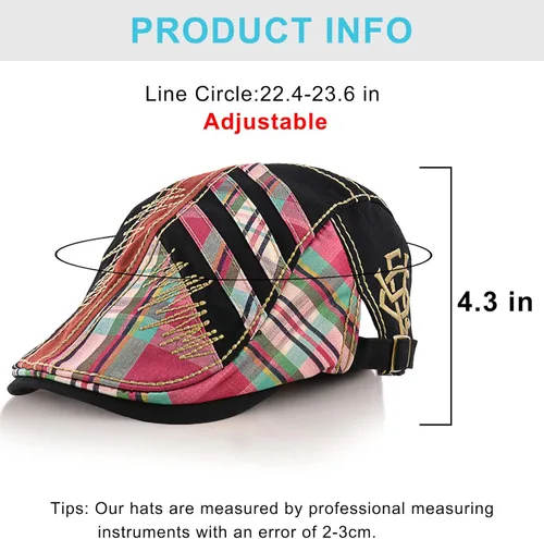 Vista 7 de M MOACC - Gorra de hombre de algodón ajustable con hebilla, boina, sombrero de periodista, gorro Cabbie Gatsby, gorras de conducción, gorras planas