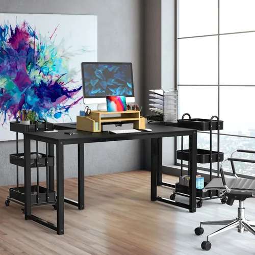 Vista 2 de SHW Escritorio para computadora de oficina de grado comercial de 48 pulgadas, color negro