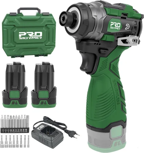 Vista 9 de Prostormer Juego de taladro eléctrico sin escobillas de 17 V, taladro inalámbrico de 60 N.m con 2 velocidades variables, portabrocas sin llave