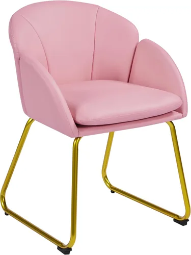 Yaheetech Sillón moderno de piel sintética, silla de maquillaje en forma de flor con patas de metal dorado para sala de estar, sala de maquillaje,