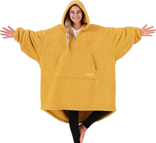Vista 10 de THE COMFY Teddy Bear Quarter-Zip Oversized All Sherpa Wearable Blanket With Zipper, Seen On Shark Tank