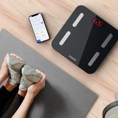 Vista 8 de RENPHO Báscula para peso corporal y porcentaje de grasa, báscula digital de baño de alta precisión, con pantalla LED iluminada, diseño de esquina