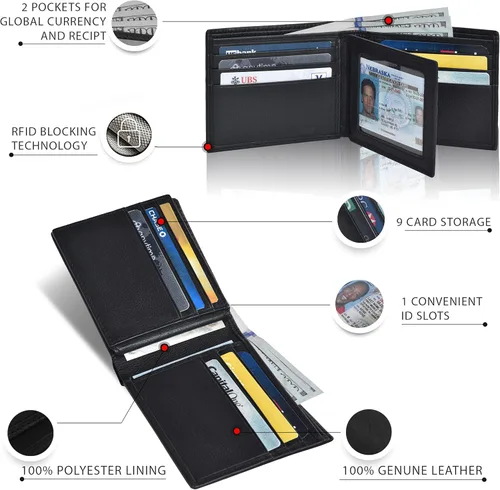 Vista 2 de Carteras RFID delgadas para hombres - Cartera de bolsillo frontal de piel genuina
