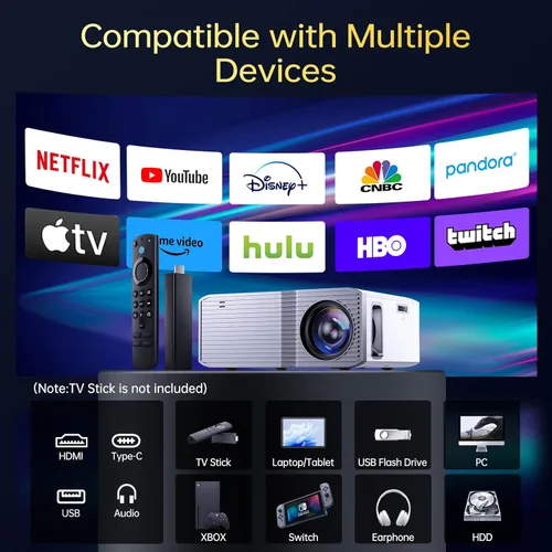 Vista 6 de Proyector con WiFi y Bluetooth, [Native 1080P Upgrade 240 ANSI] KSAN Proyector portátil, mini proyector de películas para uso al aire libre