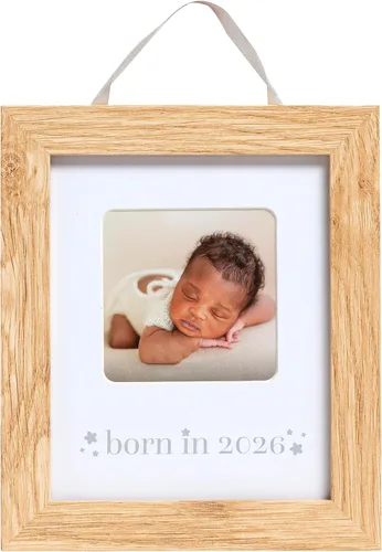 Kate & Milo Marco de fotos de bebé nacido en 2026, recuerdo de madera para guardería con inserto de fotos de 3 x 3, regalo de género neutro para