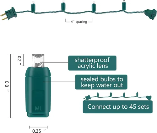 Vista 5 de Mini luces LED de Navidad de 0.197 in, tira de luces LED para decoración de árboles de Navidad en exteriores e interiores, grado comercial, cable