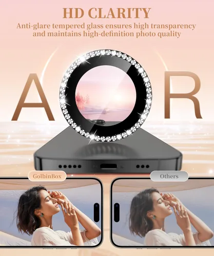 Vista 4 de GolbinBox Protector de lente de cámara para iPhone 13 Pro/13 Pro Max, ajuste invisible 1:1, vidrio templado 9H, cubierta individual de metal ultra