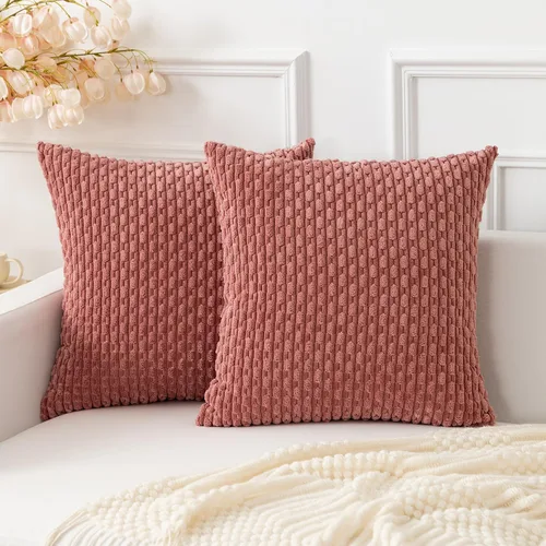 Vista 136 de Kevin Textile - Juego de 2 fundas de almohada decorativas de pana suave, estilo bohemio, a rayas, decoración del hogar para sofá, cama, sofá y sala