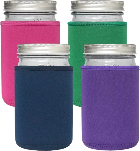 Vista 8 de Funda para Frasco Mason de 16 onzas, 4 Piezas Fundas Acogedoras Aislantes de Neopreno para Conservas que se Ajustan a Frascos Mason de Boca Ancha