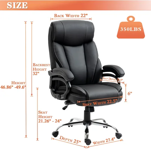 Vista 3 de Silla de oficina grande y alta de 350 libras, soporte lumbar ajustable, silla de escritorio ejecutiva acolchada con resorte para comodidad