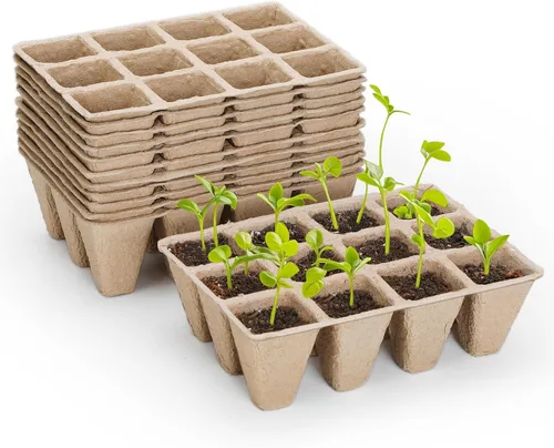 Doter 10 paquetes de bandejas de inicio de plántulas, 120 celdas, bandejas de germinación de semillas biodegradables, macetas de turba para plantas