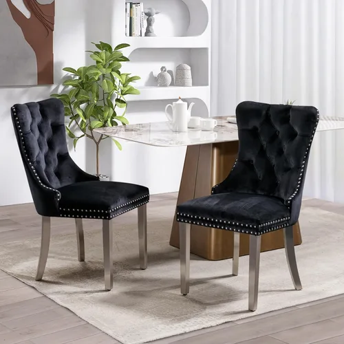 Vista 162 de SoarFlash Juego de 6 sillas de comedor de terciopelo, silla lateral de respaldo alto, silla lateral tapizada moderna de alta gama con capitoné