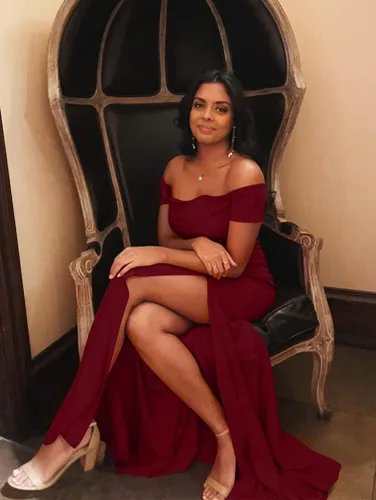 Vista 4 de YMDUCH Vestido de noche formal largo con hombros descubiertos para mujer