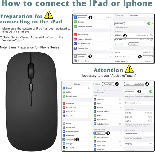 Vista 2 de UrbanX Ratón inalámbrico recargable Bluetooth 5.3 y 2.4GHz compatible con Pro M4 (13/11 pulgadas), Air M3, 10ª generación, Mini 7ª, M2 (2022)