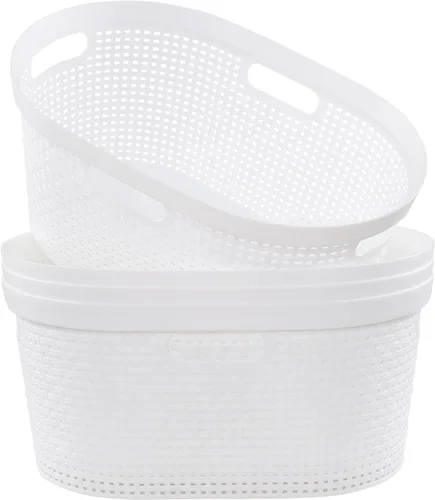 Vista 6 de Cestas de plástico para ropa sucia de 42 litros, cestas blancas con asas, juego de 4