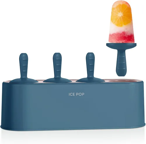 Juego de moldes para paletas de 4 piezas, fabricante de paletas caseras de silicona, moldes para helados de fácil desmolde, moldes pop DIY Azul