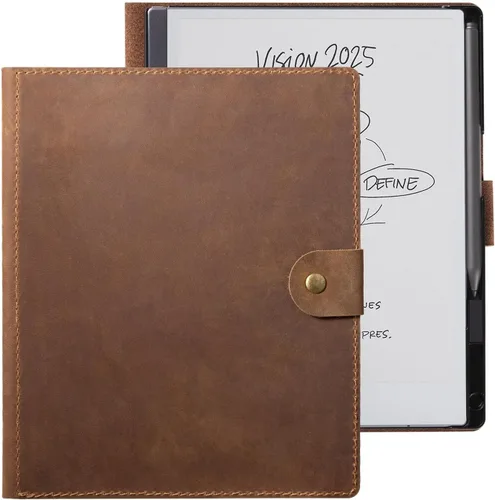 CoBak Funda de cuero genuino para tableta de papel Remarkable 2 - Funda protectora de libro tipo folio con respaldo duro y ligero y soporte para