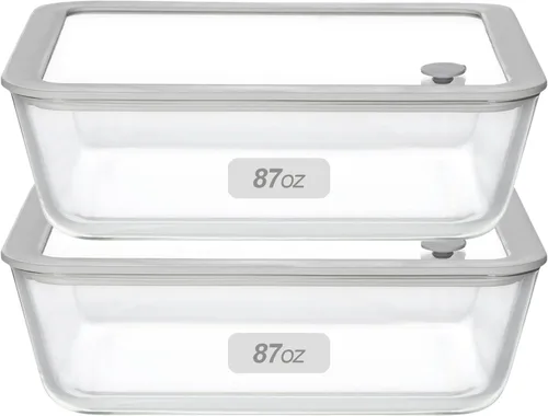 Vista 9 de Recipientes de vidrio para alimentos con tapa de vidrio, recipientes de almacenamiento de alimentos aptos para microondas, paquete grande de 4