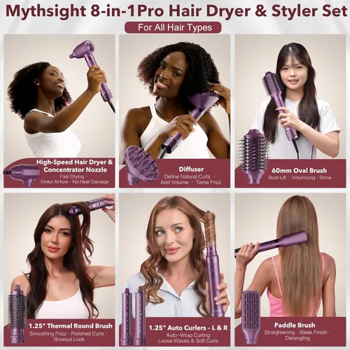 Vista 3 de StyleVibe Air Styler, cepillo para secador de pelo y secador de pelo con estuche de viaje, rizos de envoltura automática (L/R), secado rápido