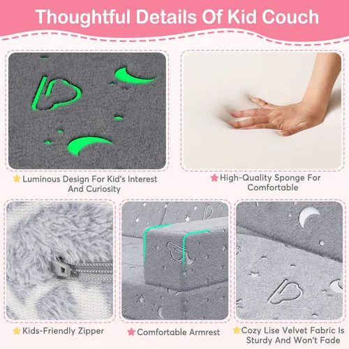 Vista 14 de BIERUM Sofá para niños, 6 piezas, sofá infantil para dormitorio, sala de juegos, sofá multifuncional para desarrollar la inteligencia