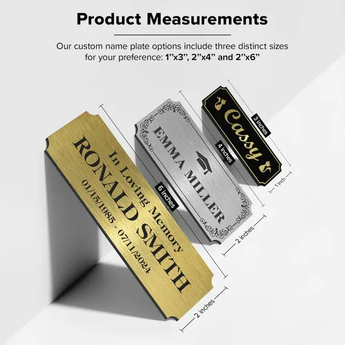 Vista 5 de Placa de identificación grabada personalizada, placa de nombre personalizada de aluminio cepillado / negro, 1 x 3 pulgadas, material de impacto