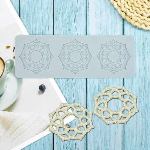 Vista 5 de Molde de silicona 3D de patrón múltiple geométrico para fondant, almohadilla de encaje para pasteles, molde de silicona para pasteles, fondant