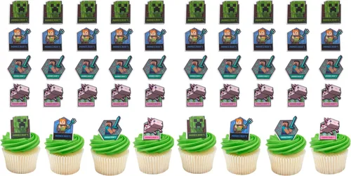 Vista 10 de DecoPac Minecraft Lush Finds Rings, Decoraciones para cupcakes con Creeper, Alex, Steve y Axolotl! Adornos de pastel 3D multicolores y aptos